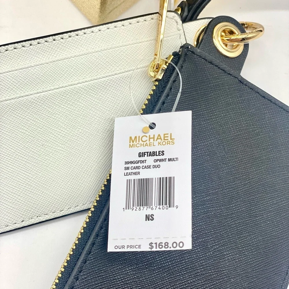 MICHAEL KORS GIFTABLES SM Wallet CARD CASE DUO LEATHER BLACK & White - Picture 11 of 11